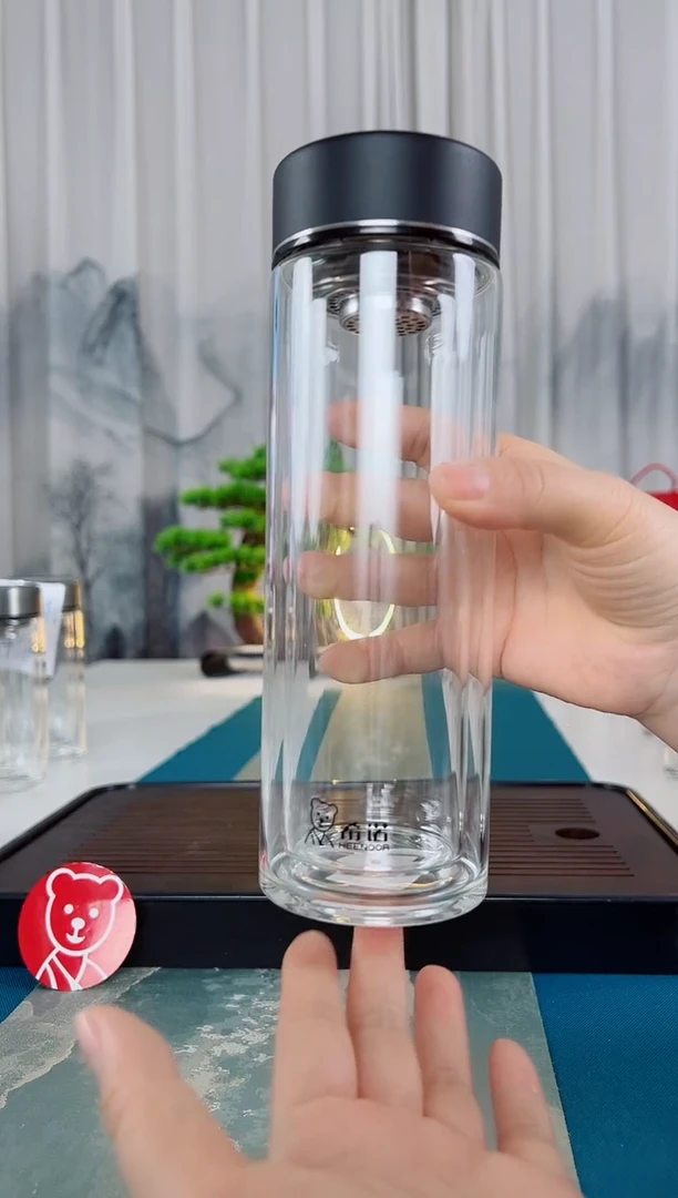 高硼硅玻璃茶隔款希诺双层玻璃杯礼盒包装410毫升7099