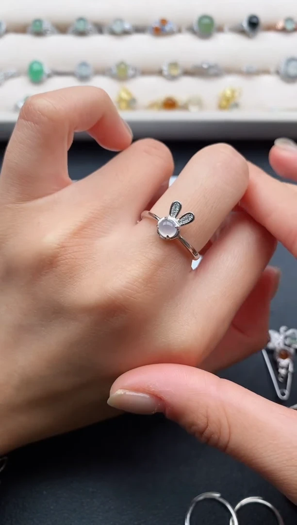 银S925镶嵌戒指翡翠缅甸天然A货翡翠11  10-2