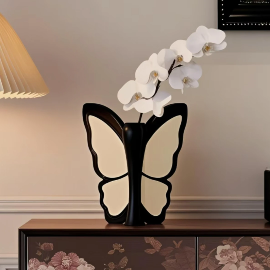 中古风蝴蝶花瓶摆件轻奢高级感客厅玄关柜桌面摆设法式复古装饰品