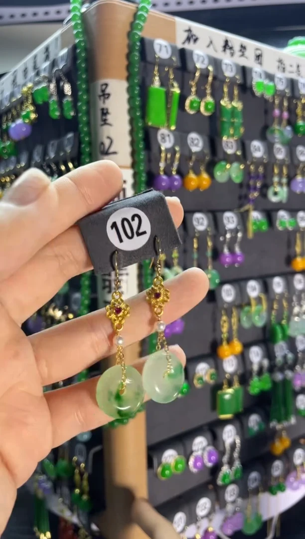 翡翠银S925镶嵌耳饰102..