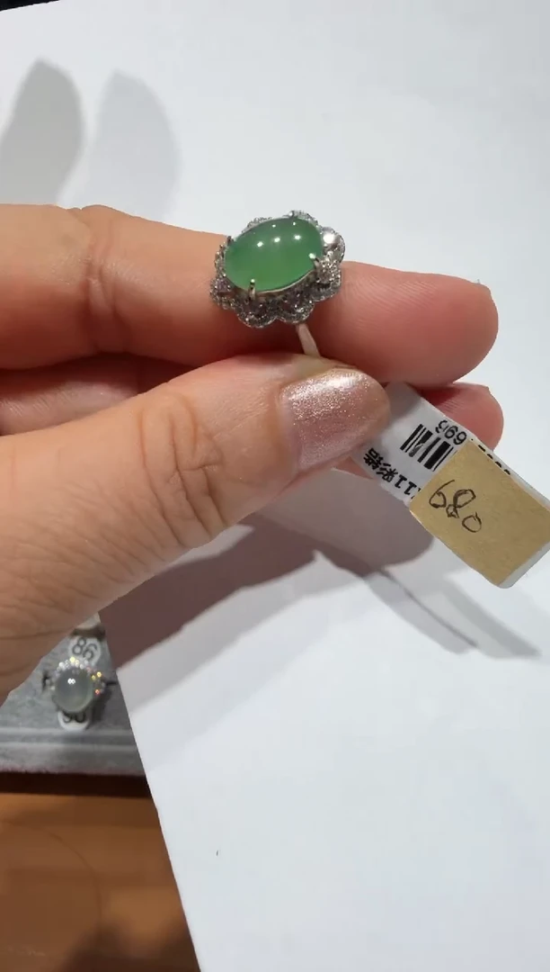 银S925镶嵌戒指翡翠缅甸A货翡翠戒指