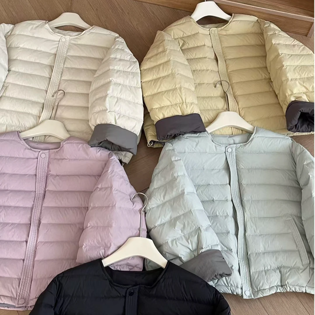 【欧蒂】欧洲站圆领撞色袖短款羽绒服女2025年新款超好看潮流外套