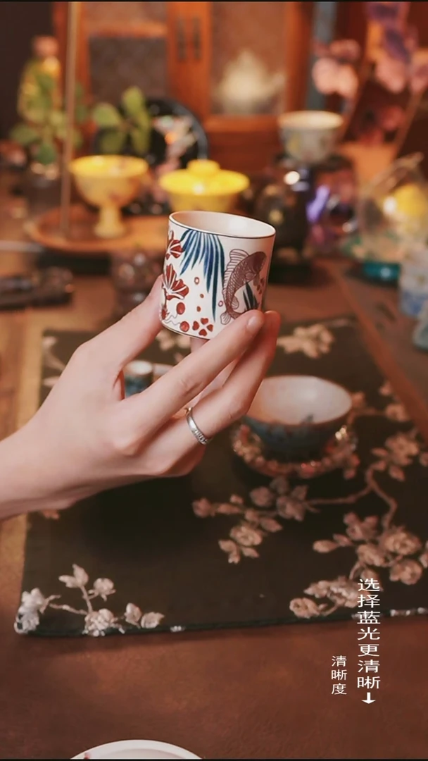苏打釉鱼藻纹直筒杯