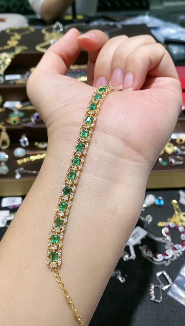 【闪购商品】祖母绿手链银S925镶嵌手链