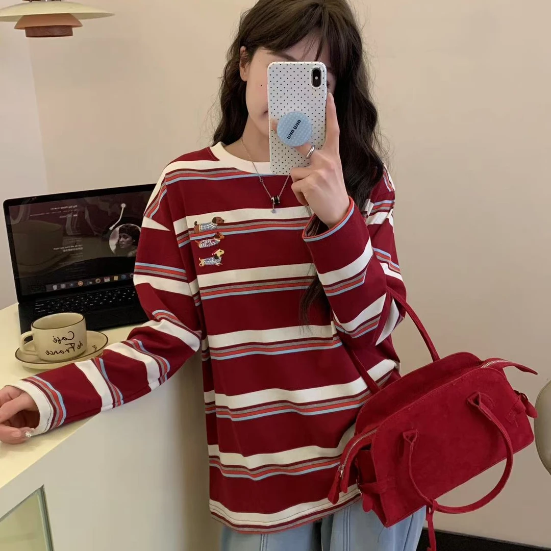 【条纹打底T】女士春季亲肤舒适百搭韩系宽松上衣T恤