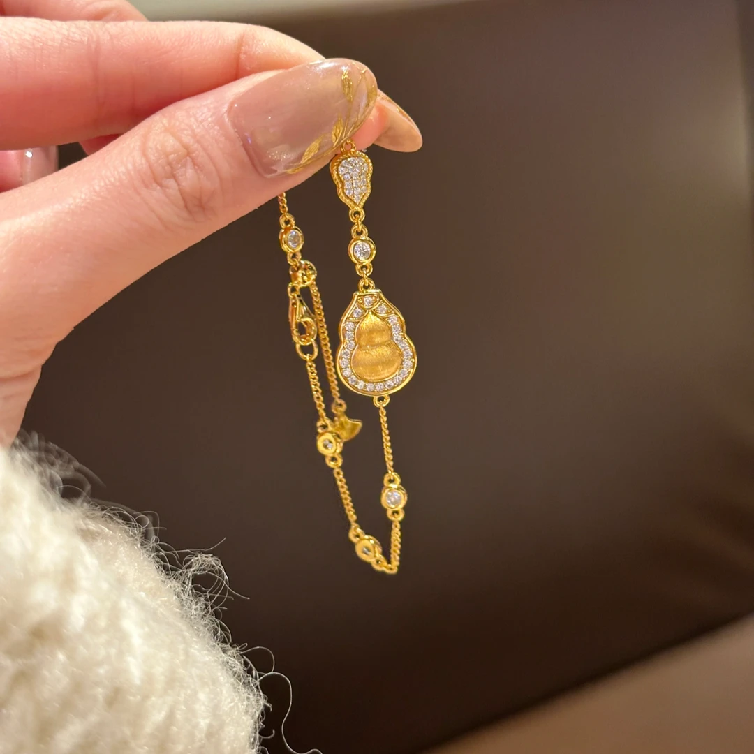 铜合金合成锆石手链 福气满满~葫芦拉丝手链轻奢设计感高级配饰