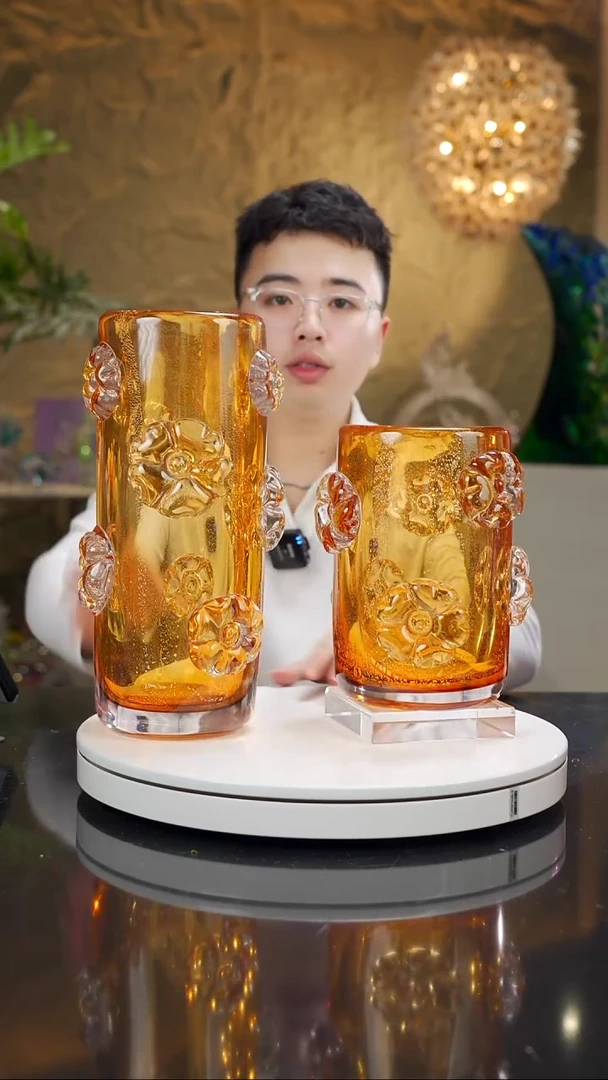 手工艺品琉璃琥珀色设计款花瓶一组