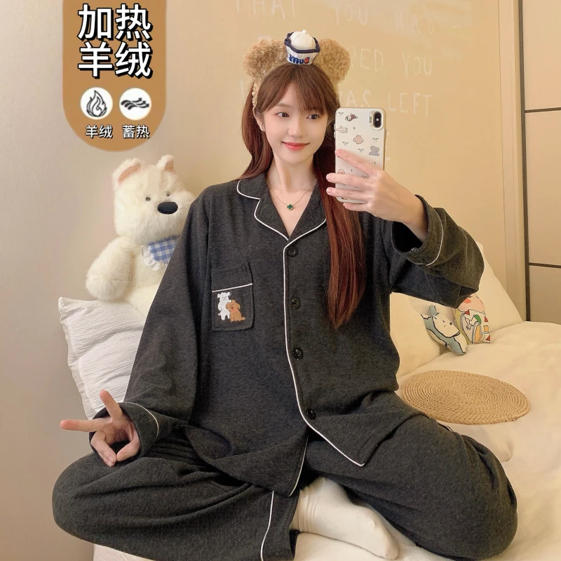 芯语婷秋冬季新款卡通小狗女士睡衣御寒保暖加厚长袖家居服两件套