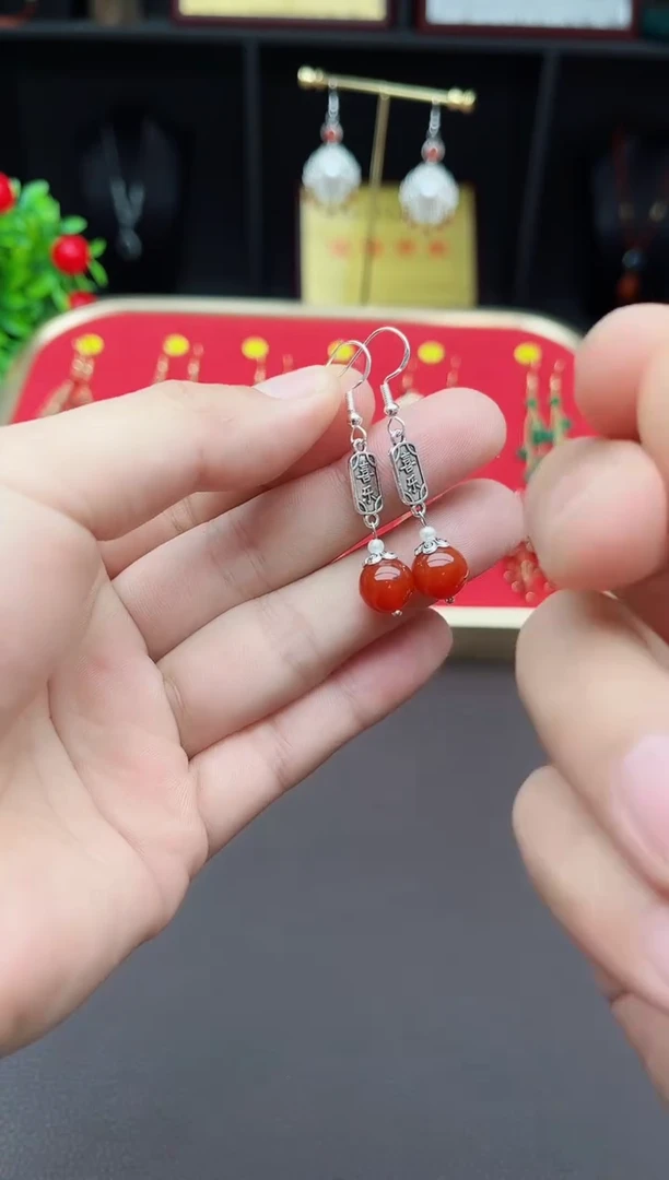 【闪购商品】南红玛瑙耳饰银S925镶嵌730000