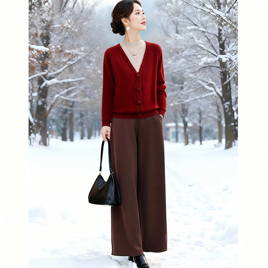 YLY#假两件针织打底衫女秋冬新款半高领毛衣拼色搭毛呢裤A193