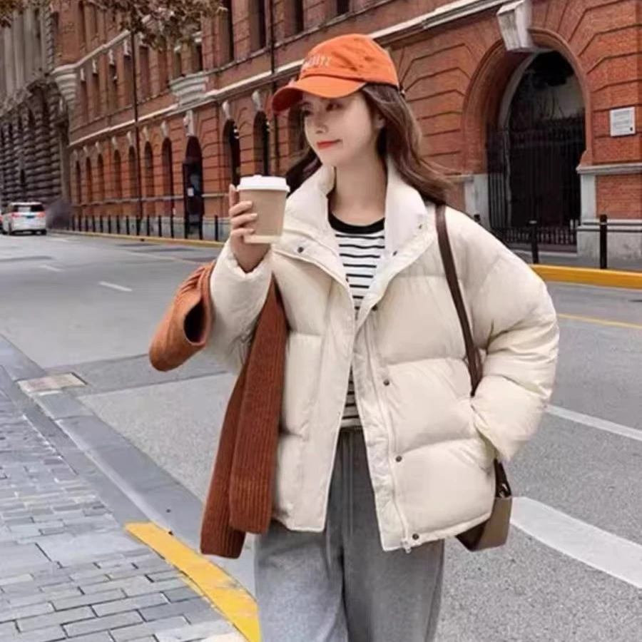 新款白鸭绒面包服简约时尚通勤加厚宽松百搭外套