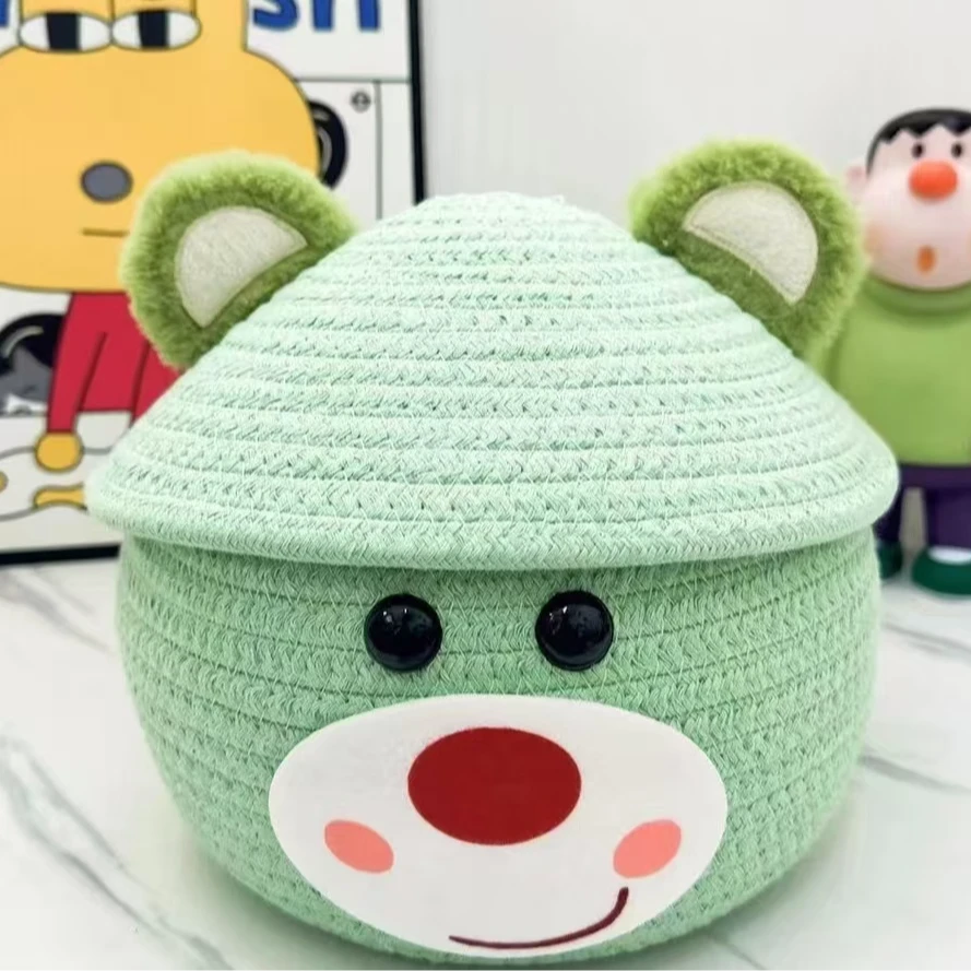 牛油果色棉绳桌面收纳筐好看又好用手工可爱粉色