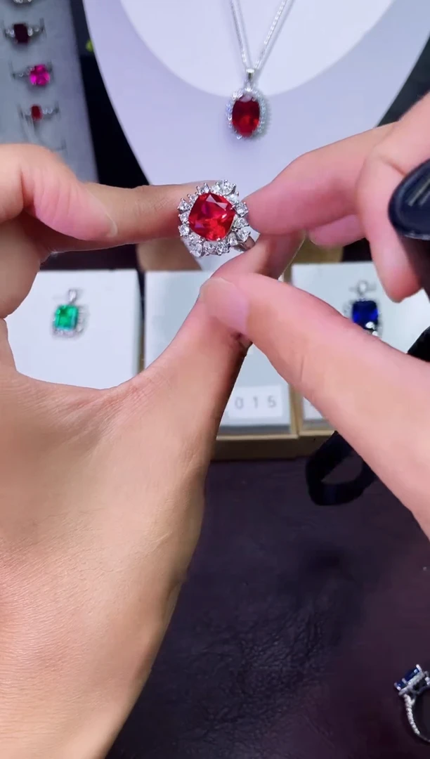 合金合成钻石红宝戒指