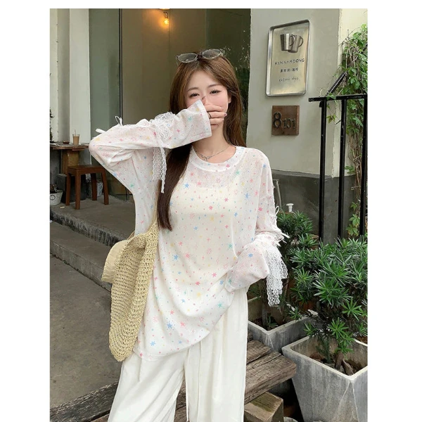 T恤甜美风宽松女夏韩版休闲罩衫圆领小众显瘦气质ins法式上衣长袖