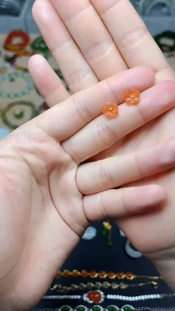 银S925镶嵌南红玛瑙耳饰花花耳钉 06