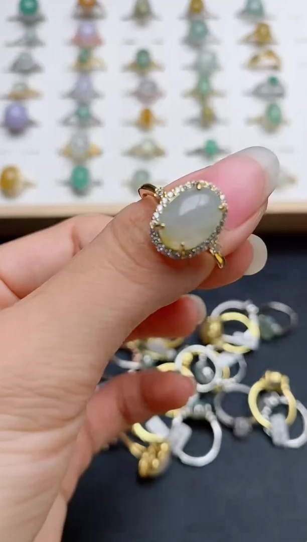 银S925镶嵌戒指翡翠1