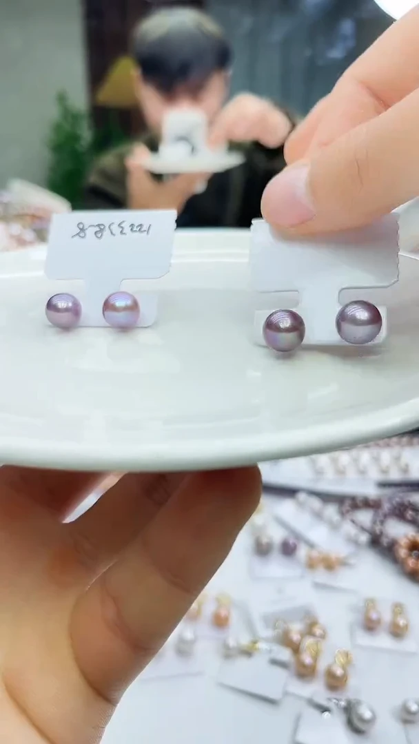 未镶嵌耳饰淡水珍珠紫色系素钉