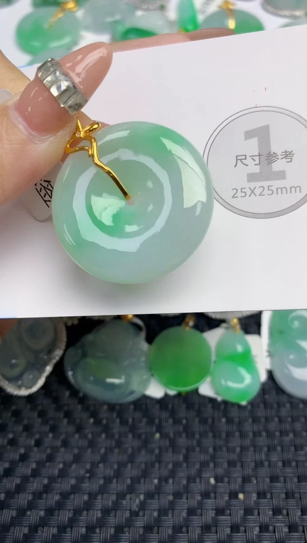 颈饰18K金镶嵌翡翠天然缅甸A货翡翠百元以上9元证书费自理