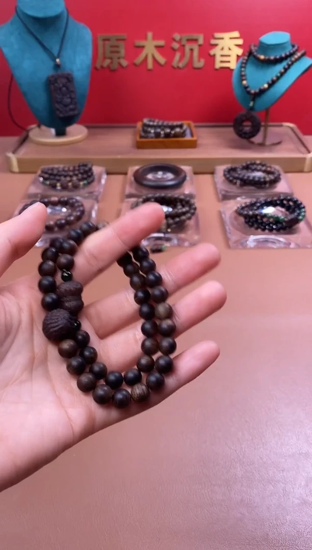 【闪购商品】沉香手串P沉水富森瘤疤08+葫芦貔貅顶珠沉香木雕