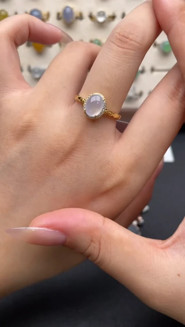 银S925镶嵌戒指翡翠一物一证一礼盒