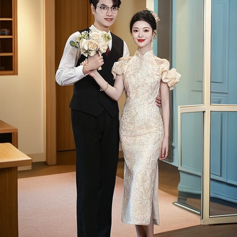 敬酒服新娘2024新款小个子中式旗袍订婚礼服裙气质高级感结婚便服