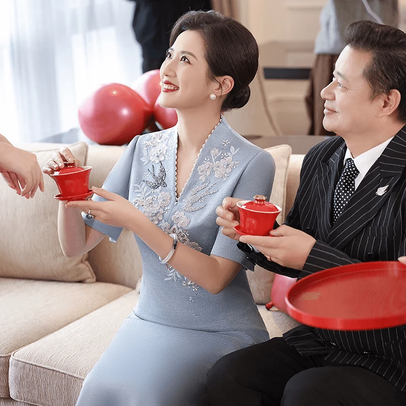 喜婆婆婚宴妈妈礼服装高级感显年轻显瘦改良旗袍女装2024新款1079