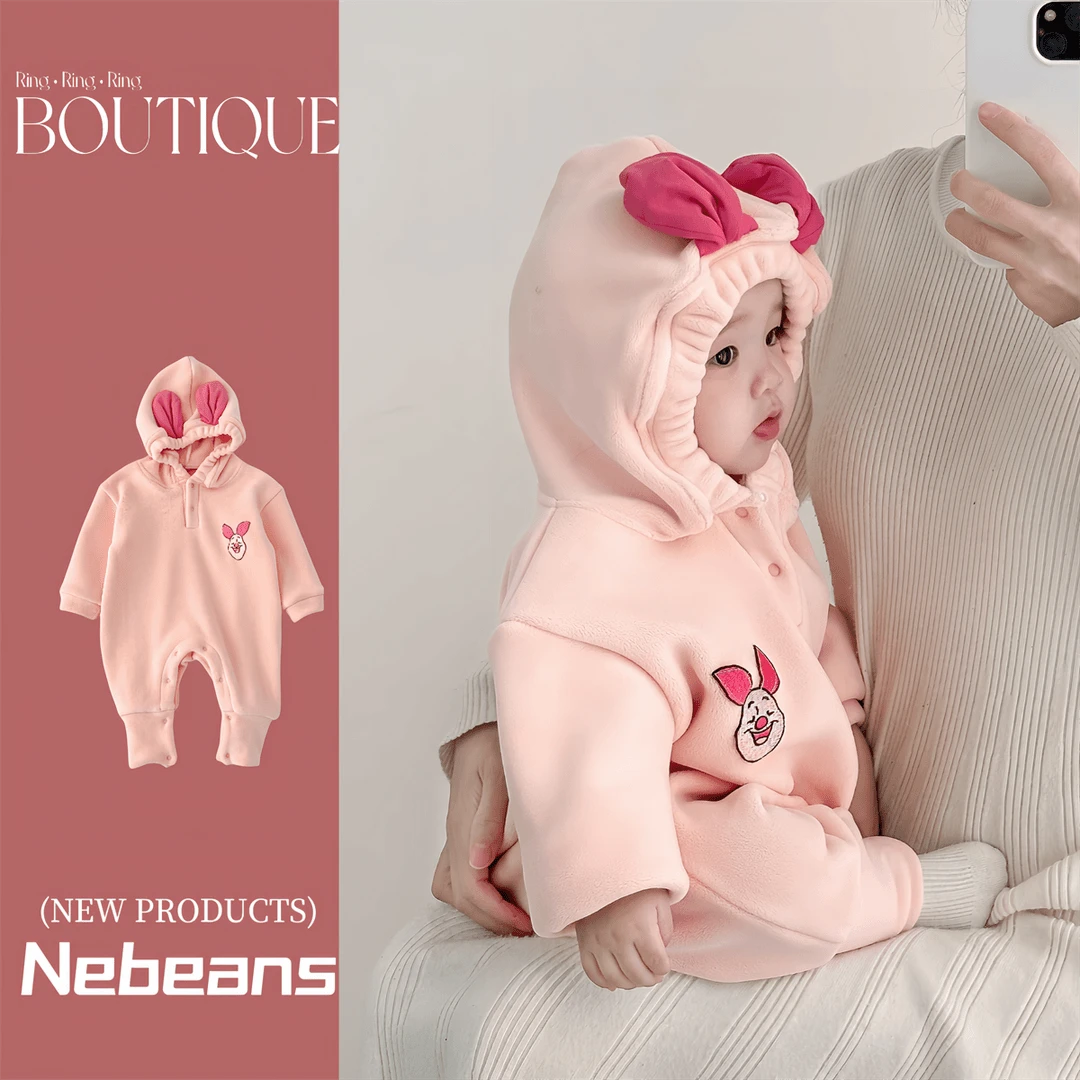 秋冬潮款卡通可爱鸭鸭男女宝宝卡通加绒外出服哈衣