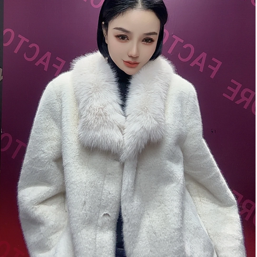 503大毛领毛毛外套女气质网红白色时尚女士秋冬百搭设计师翻领