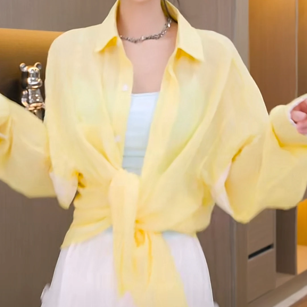 设计感蕾丝拼接防晒衬衫女2025新款夏季薄款宽松百搭纯色长袖衬衣