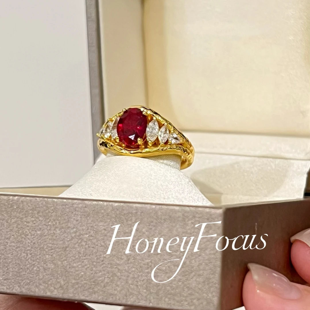 925银合成锆石戒指 玫瑰炽恋戒指 红色轻奢秋冬款甜美戒指 #9119