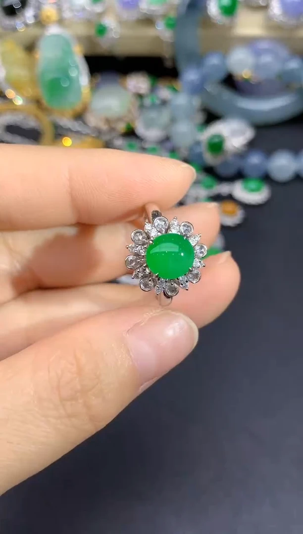 18K金镶嵌戒指翡翠440-雪姐翡翠天天见