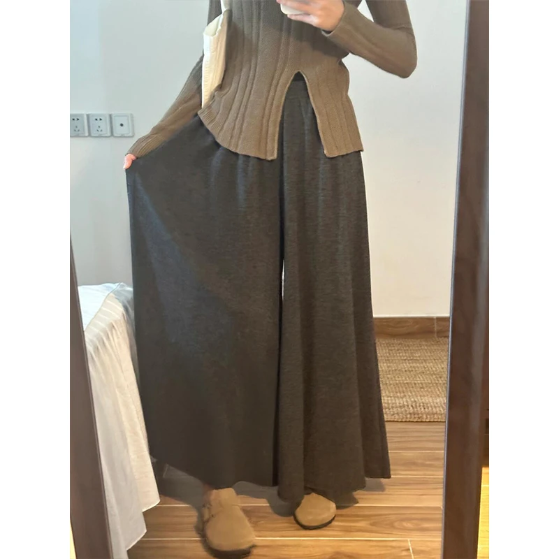 深灰色糯米裙裤女秋季新款胖妹妹mm高腰宽松显瘦垂感阔腿休闲裤子