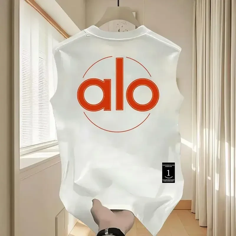 2025新款重磅纯棉印花圆领背心无袖宽松休闲短袖T恤男女情侣坎肩T