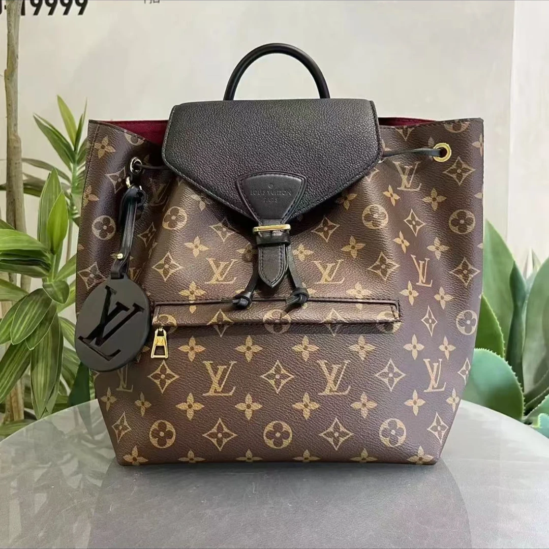 95新 LouisVuitton/路易威登 【诗诗】montsouris老花拼黑双肩包