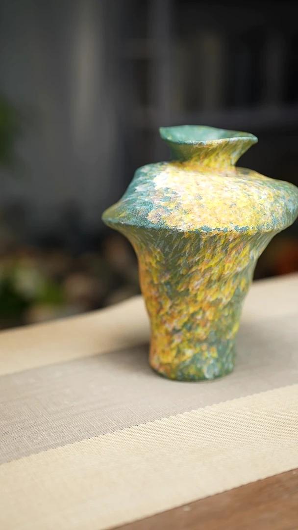 花器陶瓷花瓶涂鸦绿006