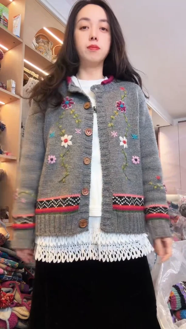 羊毛纯手工美丽如刺绣外套xl 外套 150斤可穿