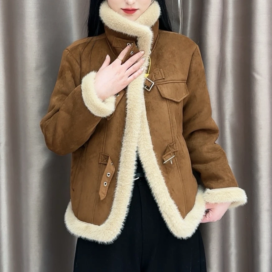 【新款单品】冬季美拉德风皮毛一体外套简约轻奢上衣（24↓-70-1）