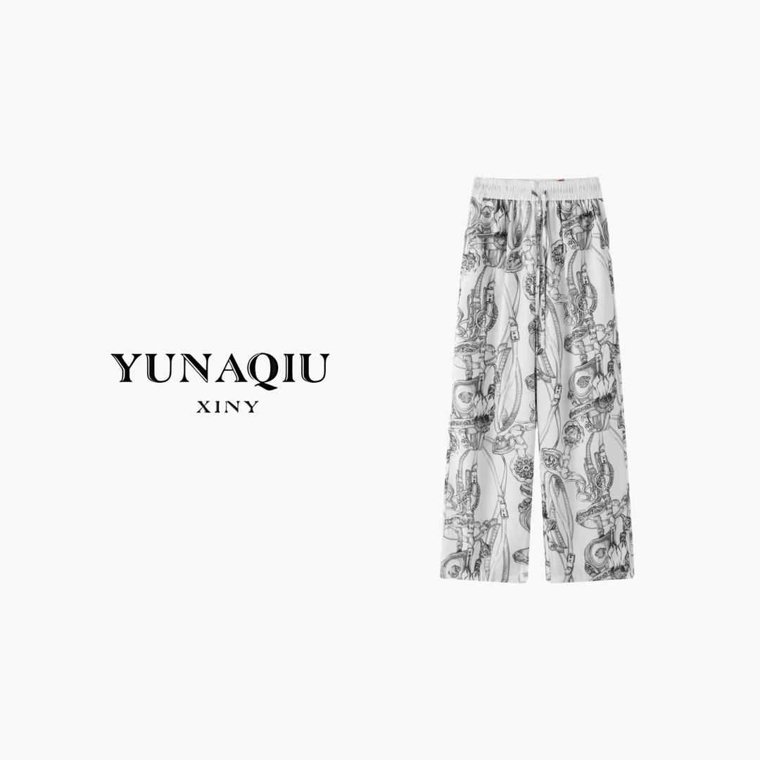 KUNGE 直筒时尚印花抽绳设计师满印休闲裤-9408