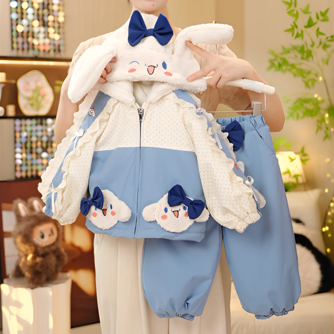 女童加棉加厚卡通圆点连帽套装秋冬2025新款洋气女孩时髦两件套潮