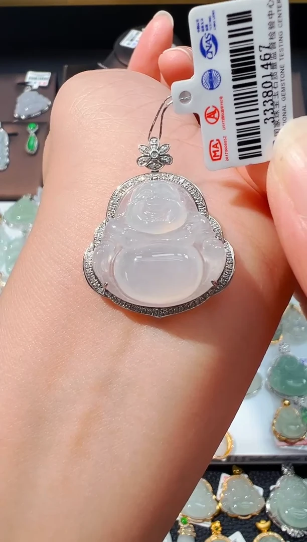 吊坠(不含链)18K金镶嵌翡翠佛公吊坠1467