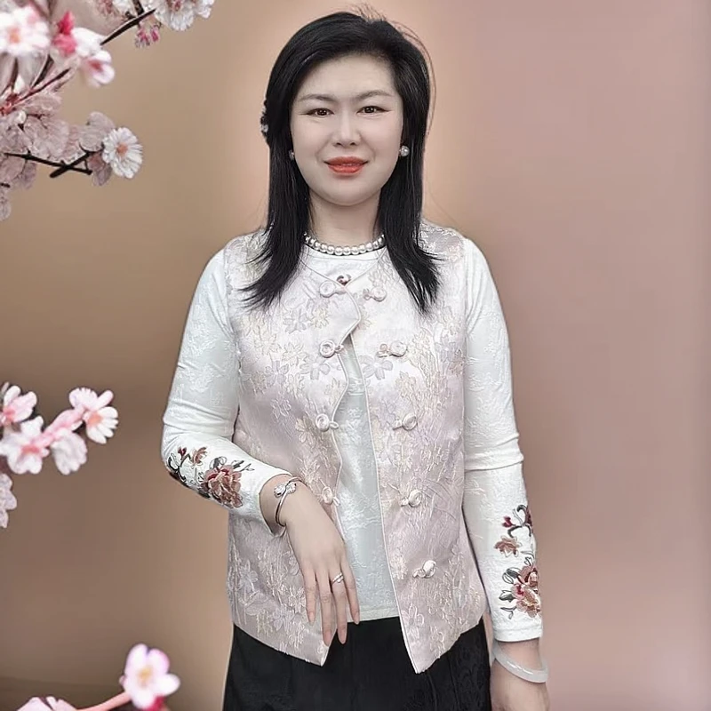 小兰国风新中式圆领浮雕花马甲【波浪门襟】手工盘扣无袖百搭马夹