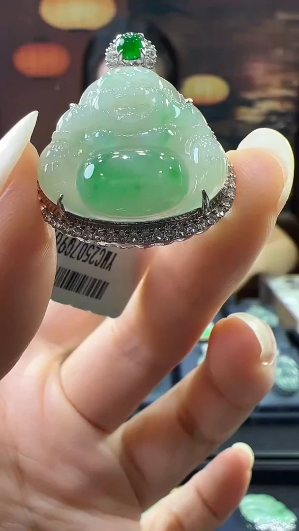 18K金镶嵌挂件翡翠C*Y佛公不含链