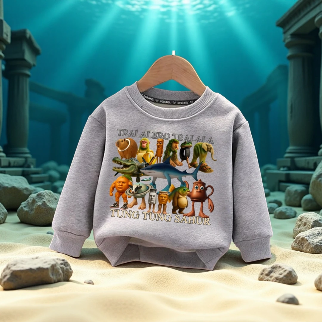 外国AI山海经通通哥木棍人童装秋冬衣服儿童圆领男女卫衣舒适加绒