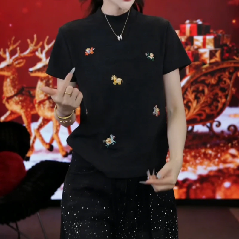 【通勤王】2026新款棉质舒适基础款刺绣短袖T恤打底衫LK2509173