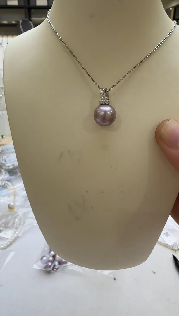淡水珍珠银S925镶嵌吊坠(赠链)11-12mm 紫万能扣