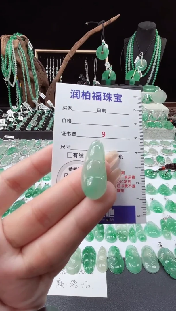 吊坠(赠链)未镶嵌石英质玉（非洲翠）23.204豆子