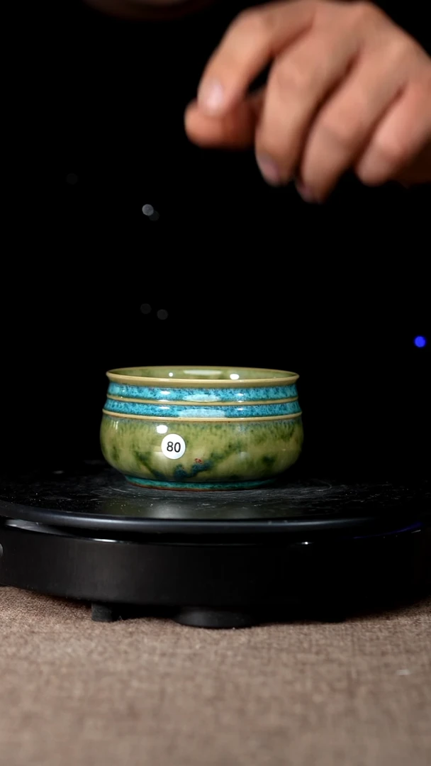 80#盼龙窑一级品原矿钧瓷弦纹钱袋杯