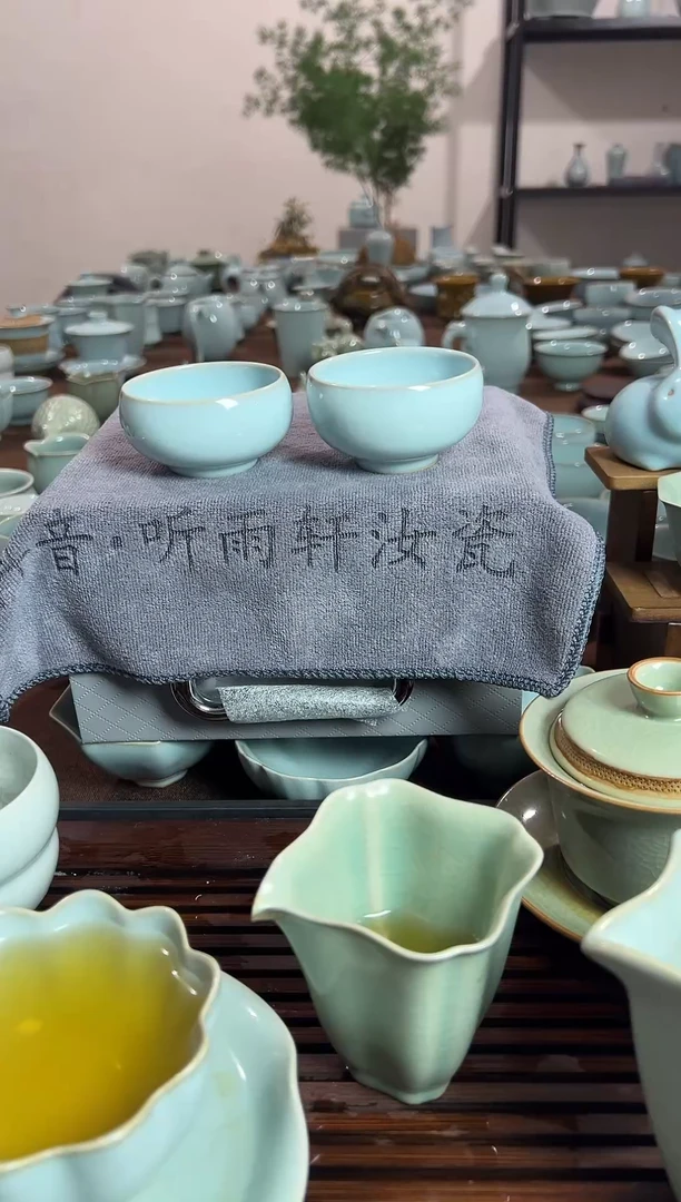 杯子瑕疵原矿天青釉纯手工主人杯两个