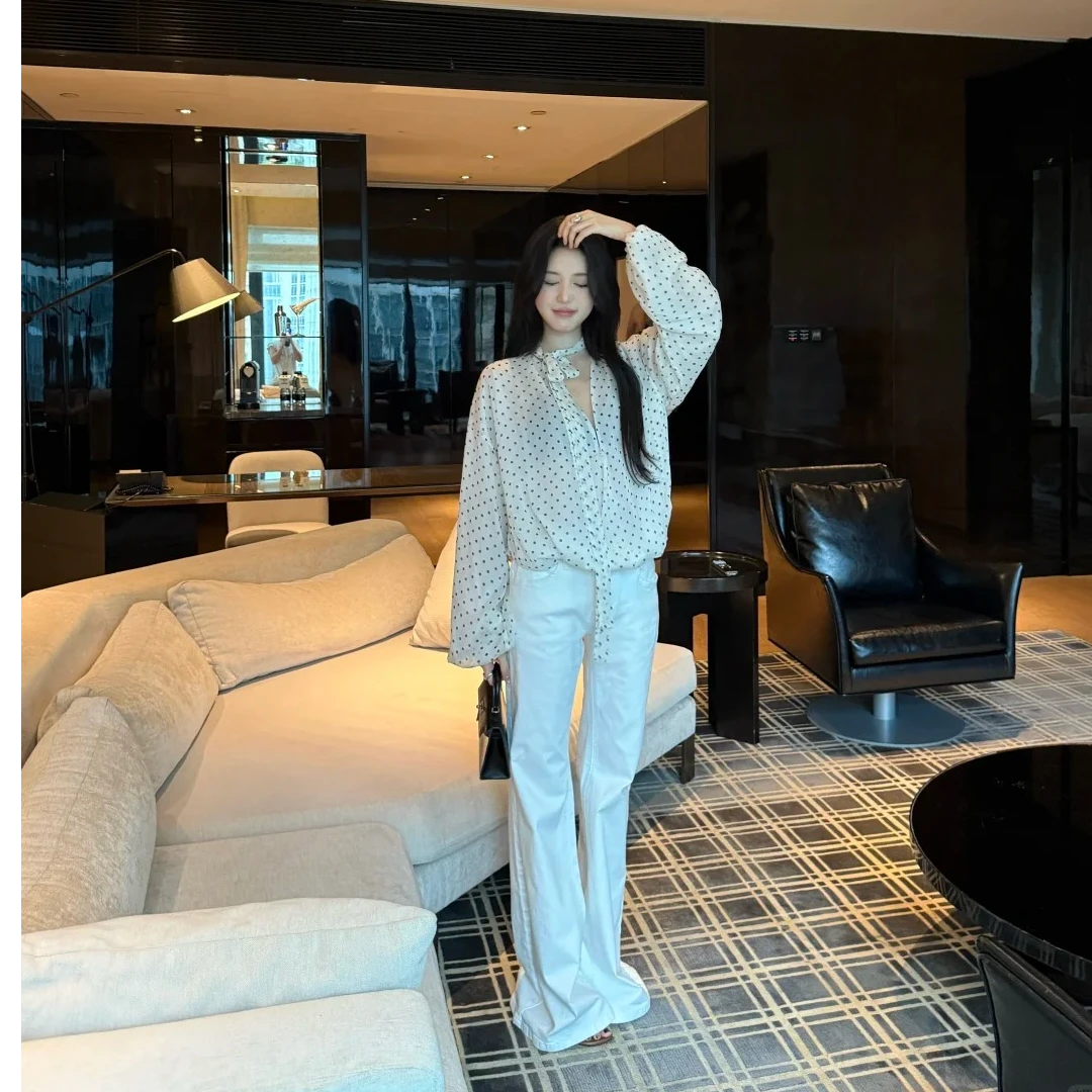 2025夏季新款时尚套装气质显瘦洋气休闲百搭长袖波点上衣宽松长裤