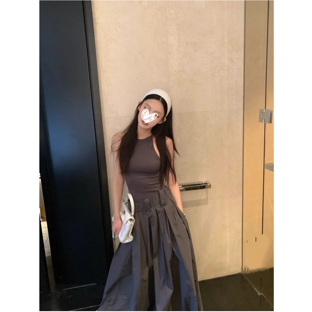 夏季新款拼接假两件连衣裙女吊带长裙设计感小众裙子